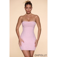 Oh Polly st germain Dress Singapore - Embellished Strapless Cowl Neck Mini Dress in Blush