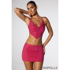 Oh Polly yellow Dress Singapore - Embellished Low Rise Mini Skirt in Hot Pink